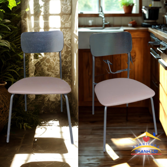 Ghế Cafe Chân Sắt tựa lưng gỗ